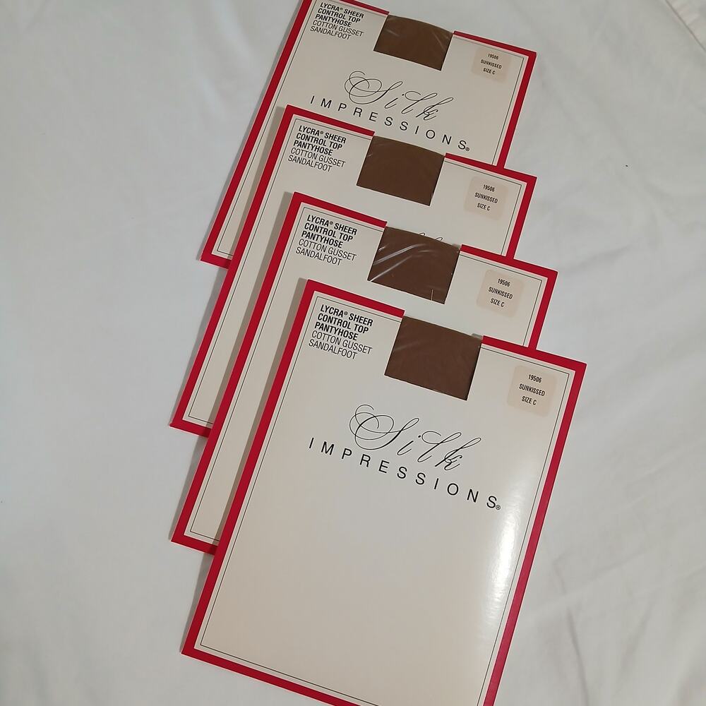 Box of 4 NEW Silk Impressions Sunkissed  sz C Lycra Sheer Control Top Pantyhose